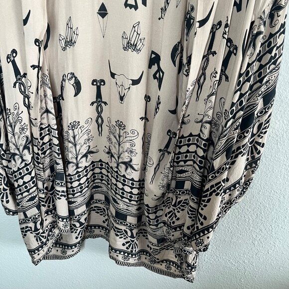 Spell & The Gypsy Beige & Black Thunderbird Totem Patterned Kimono Cardigan - Picture 7 of 12